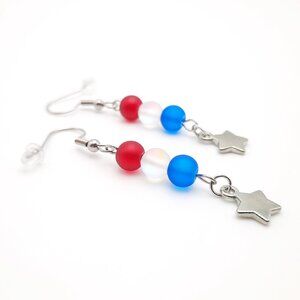 USA July 4th Patriotic America Red White Blue Star Earrings Handmade Jewelry